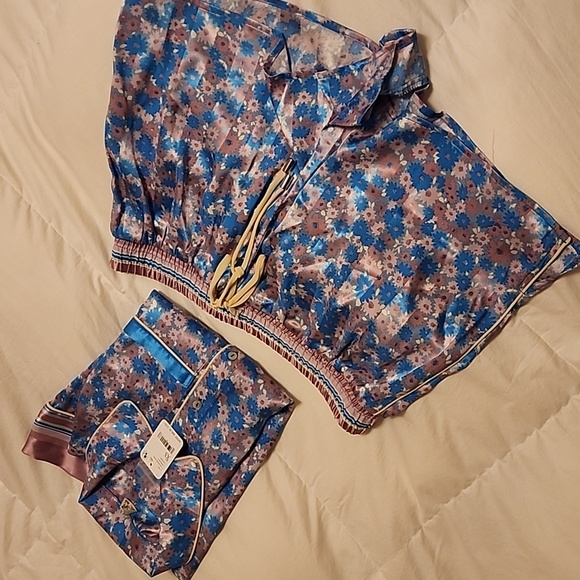 Free People Pillow Talk Satin Short Pajamas Cool Lavendar Combo XS - Picture 6 of 11